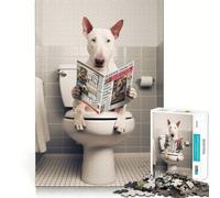 Jigsaw 1000 Piece Bull Terrier on The Toilet Neat Cut Decor Logic Thinking Play Calm Game Time Xmas Decor Gift (50x75cm)