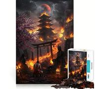 Jigsaw 1000 Piece Burning Temple with Samurai Neat Cut Decor Logic Thinking Play Calm Game Time Xmas Decor Gift (38x52cm)