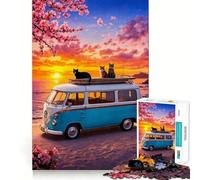 Jigsaw 1000 Piece Bus on The Beach Neat Cut Decor Logic Thinking Play Calm Game Time Xmas Decor Gift (38x26cm)