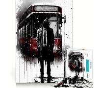 Jigsaw 1000 Piece Bus Stop for Apparitions Neat Cut Decor Logic Thinking Play Calm Game Time Xmas Decor Gift (38x52cm)