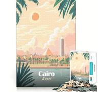 Jigsaw 1000 Piece Cairo, Egypt Travel Poster Flawless Fit Art Mind Challenge Toy Downtime Game Fun Birthday Fun Gift (38x26cm)