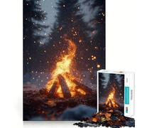 Jigsaw 1000 Piece Campfire in The Snow Neat Cut Decor Logic Thinking Play Calm Game Time Xmas Decor Gift (38x52cm)