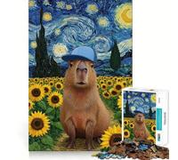 Jigsaw 1000 Piece Capybara in Starry Night Sunflower Field Neat Cut Decor Logic Thinking Play Calm Game Time Xmas Decor Gift (50x75cm)