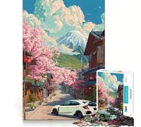Jigsaw 1000 Piece Car Civic Type R Cherry Blossoms Flawless Fit Art Mind Challenge Toy Downtime Game Fun Birthday Fun Gift (50x75cm)