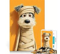 Jigsaw 1000 Piece Cartoon Dog Mummy on Orange Background Neat Cut Decor Logic Thinking Play Calm Game Time Xmas Decor Gift (38x26cm)