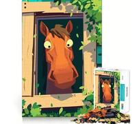 Jigsaw 1000 Piece Cartoon Horse Looking Through Window Neat Cut Decor Logic Thinking Play Calm Game Time Xmas Decor Gift (38x52cm)