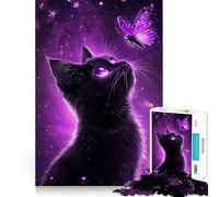 Jigsaw 1000 Piece Cat And Butterfly in Space Neat Cut Decor Logic Thinking Play Calm Game Time Xmas Decor Gift (38x52cm)