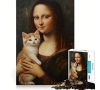 Jigsaw 1000 Piece Cat And Mona Lisa Neat Cut Decor Logic Thinking Play Calm Game Time Xmas Decor Gift (38x52cm)