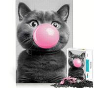 Jigsaw 1000 Piece Cat Blowing Bubble Gum Flawless Fit Art Mind Challenge Toy Downtime Game Fun Birthday Fun Gift (38x26cm)