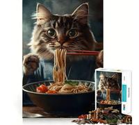 Jigsaw 1000 Piece Cat Eating Ramen Neat Cut Decor Logic Thinking Play Calm Game Time Xmas Decor Gift (50x75cm)