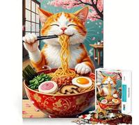 Jigsaw 1000 Piece Cat Eating Ramen Neat Cut Decor Logic Thinking Play Calm Game Time Xmas Decor Gift (38x26cm)