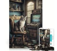 Jigsaw 1000 Piece Cat Gaming Vintage Room Neat Cut Decor Logic Thinking Play Calm Game Time Xmas Decor Gift (38x52cm)