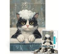 Jigsaw 1000 Piece Cat in A Bubble Bath Flawless Fit Art Mind Challenge Toy Downtime Game Fun Birthday Fun Gift (50x75cm)