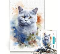 Jigsaw 1000 Piece Cat in Watercolor Neat Cut Decor Logic Thinking Play Calm Game Time Xmas Decor Gift (38x26cm)