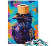 Jigsaw 1000 Piece Colorful Crow with Toilet Paper Hat Educational Game Difficult Hard Toy Wall Decor Unique Gifts for Birthday And Christmas Size 38x52cm