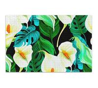 Jigsaw 1000 Piece Puzzles for Adults Floral White Calla Lilies Green Palm Animal Art Painting Difficult Puzzle White Elephant, 29.5x19.7 Inch
