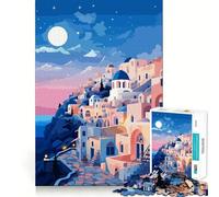Jigsaw 1000 Piece Santorini Pastel Evening Neat Cut Decor Logic Thinking Play Calm Game Time Xmas Decor Gift (50x75cm)