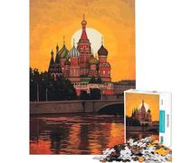 Jigsaw 1000 Piece St. Basil's Sunset Reflections Puzzle For Teenagers Family Activities Fun Activities at Home Learning Educational Toys (Size 50x75cm)
