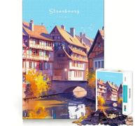 Jigsaw 1000 Piece Strasbourg Canals Neat Cut Decor Logic Thinking Play Calm Game Time Xmas Decor Gift (50x75cm)
