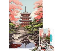 Jigsaw 1000 Piece Temple Japanese Painting Educational Challenge But Fun And Humorous Toy Wall Decor for And from 14 Years And over (38x26cm)