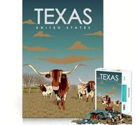 Jigsaw 1000 Piece Texas State Travel Poster Flawless Fit Art Mind Challenge Toy Downtime Game Fun Birthday Fun Gift (38x52cm)