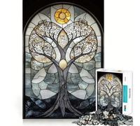 Jigsaw 1000 Piece Tree Stained Glass Artwork Flawless Fit Art Mind Challenge Toy Downtime Game Fun Birthday Fun Gift (50x75cm)