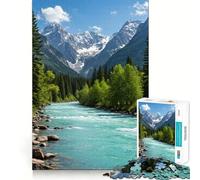 Jigsaw 1000 Piece Turquoise River Flowing Through Mountain Landscape Flawless Fit Art Mind Challenge Toy Downtime Game Fun Birthday Fun Gift (38x52cm)