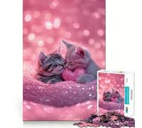 Jigsaw 1000 Piece Two Kittens with Heart Flawless Fit Art Mind Challenge Toy Downtime Game Fun Birthday Fun Gift (50x75cm)