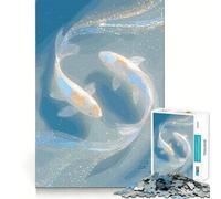 Jigsaw 1000 Piece Two Koi Fish in Blue Water Flawless Fit Art Mind Challenge Toy Downtime Game Fun Birthday Fun Gift (50x75cm)
