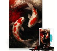 Jigsaw 1000 Piece Two Koi Fish in Yin Yang Neat Cut Decor Logic Thinking Play Calm Game Time Xmas Decor Gift(38x26cm)