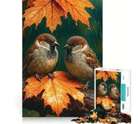 Jigsaw 1000 Piece Two Sparrow Birds on A Rainy Autumn Day Flawless Fit Art Mind Challenge Toy Downtime Game Fun Birthday Fun Gift(38x26cm)