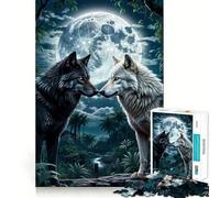 Jigsaw 1000 Piece Two Wolf in Forest Moon Flawless Fit Art Mind Challenge Toy Downtime Game Fun Birthday Fun Gift (50x75cm)