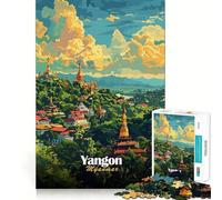 Jigsaw 1000 Piece Yangon, Myanmar Cityscape Neat Cut Decor Logic Thinking Play Calm Game Time Xmas Decor Gift (50x75cm)