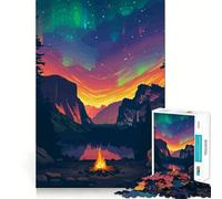 Jigsaw 1000 Piece Yosemite Aurora Pixel Art Neat Cut Decor Logic Thinking Play Calm Game Time Xmas Decor Gift (38x52cm)