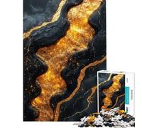 Jigsaw 1000 Pieces Abstract Gold River on Black Texture Meditative Brain Play Toy Neat Fragment No Messy Bits Hilarious Entertainment for Game Days (Size 38x52cm)