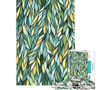 Jigsaw 1000 Pieces Abstract Leaf Pattern in Green Tones Meditative Mind Challenge Toy Tight Joint No Falling Apart Heartwarming Birthday Pick (Size 38x26cm)