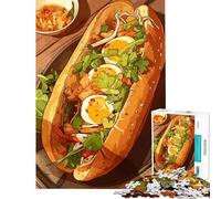 Jigsaw 1000 Pieces Banh Mi Sandwich Illustration Brain Intelligence Challenge Addictive Toys Family Games Suitable for Couples Art Work Gifts (size 38x26cm)