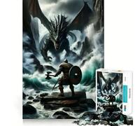 Jigsaw 1000 Pieces Barbarian Vs Dragon Accurate Cut Art Creative Brain Play Easy Play Game Xmas Art Display (50x75cm)