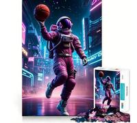 Jigsaw 1000 Pieces Basketball Neon Astronaut Precise Joint Play Cognitive Game Toy Free Time Game Christmas Fun Gift (38x52cm)