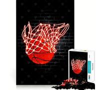 Jigsaw 1000 Pieces Basketball Neon Sport Accurate Cut Art Creative Brain Play Easy Play Game Xmas Art Display (38x52cm)