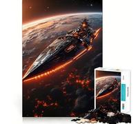 Jigsaw 1000 Pieces Battlecruiser Descent A Futuristic Spaceship over Burning Planet Smooth Edge Play Mind Skill Fun Cozy Time Play Birthday Hobby Gift (38x26cm)