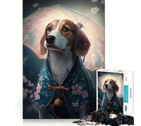 Jigsaw 1000 Pieces Beagle Japanese Kimono Smooth Edge Play Mind Skill Fun Cozy Time Play Birthday Hobby Gift (38x52cm)