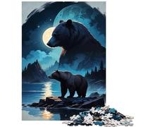 Jigsaw 1000 Pieces Bear by The Lake Under Moonlight Fun Activities at Home Pattern Assembly Home Decoration Toys for 14+ Puzzle Game Offered (38x26cm)