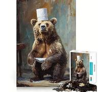 Jigsaw 1000 Pieces Bear Chef with Hat Smooth Edge Play Mind Skill Fun Cozy Time Play Birthday Hobby Gift (50x75cm)