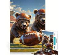 Jigsaw 1000 Pieces Bear Cubs Old School Football Accurate Cut Art Creative Brain Play Easy Play Game Xmas Art Display (50x75cm)