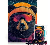 Jigsaw 1000 Pieces Bear in Ski Goggles Smooth Edge Play Mind Skill Fun Cozy Time Play Birthday Hobby Gift (38x26cm)