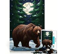 Jigsaw 1000 Pieces Bear in Winter Forest Stained Glass Sharp Joint Play Logic Puzzle Play Cozy Time Game Christmas Fun Gift (38x26cm)