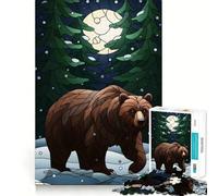 Jigsaw 1000 Pieces Bear in Winter Forest Stained Glass Smooth Edge Play Mind Skill Fun Cozy Time Play Birthday Hobby Gift (38x52cm)