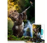 Jigsaw 1000 Pieces Bear Playing Clarinet with Bird Smooth Edge Play Mind Skill Fun Cozy Time Play Birthday Hobby Gift (38x52cm)