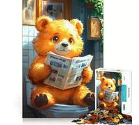 Jigsaw 1000 Pieces Bear Reading Newspaper on Toilet Funny Accurate Cut Art Creative Brain Play Easy Play Game Xmas Art Display (38x26cm)